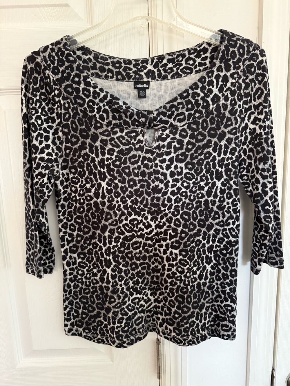 Rafaella Black and White Leopard Print Long Sleeve Top